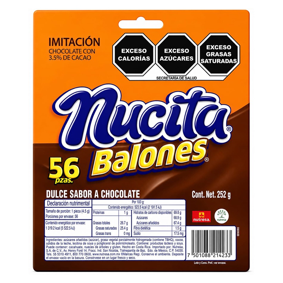 Producto - CHOCOLATE NUCITA BALONES 56 PZS