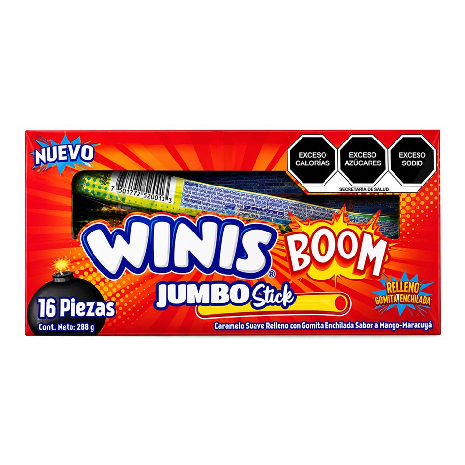 Producto - CARAMELO SUAVE BOOM JUMBO RELLENO STICK 16 PZS