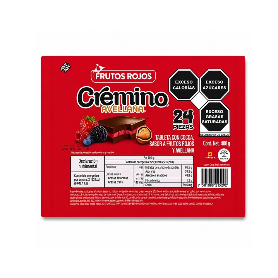 Producto - CHOCOLATE CREMINO FRUTOS ROJOS 24 PZS