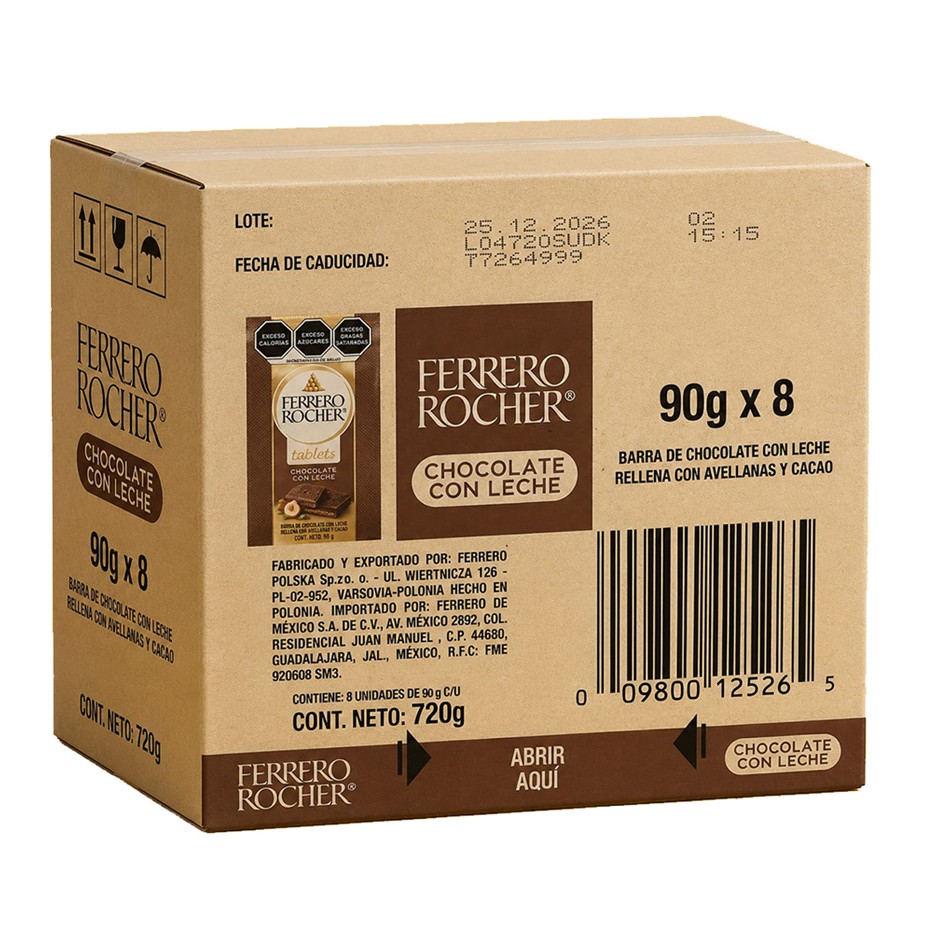 Producto - CHOCOLATE FERRERO BARRA LECHE 8 PZS