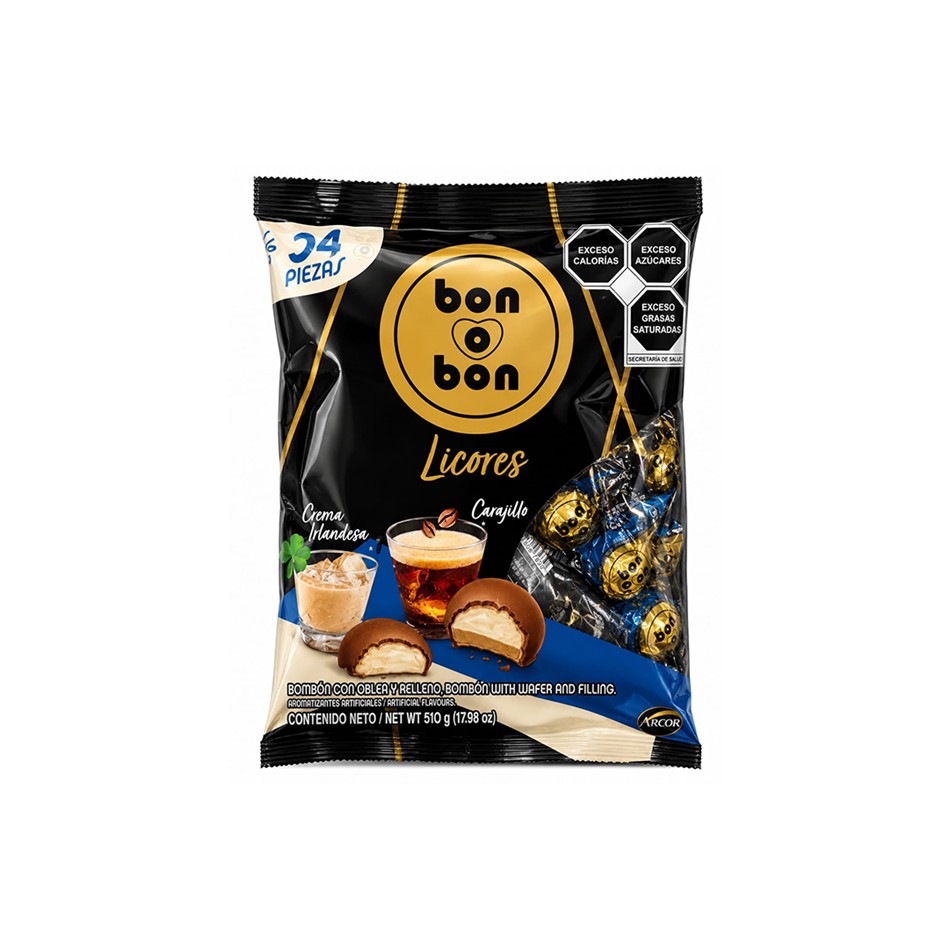 Producto - CHOCOLATE BON O BON MIX LICORES 34 PZS