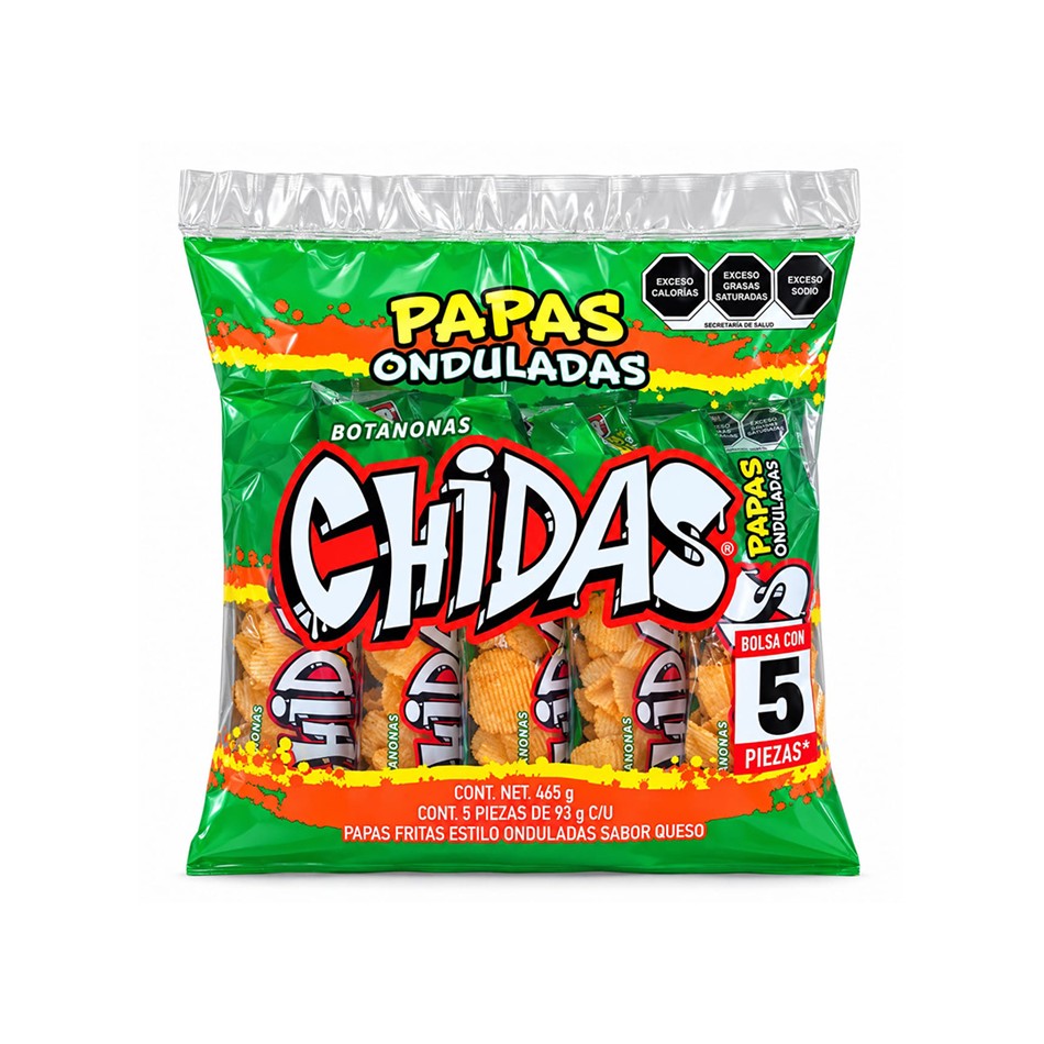 Producto - BOTANAS CHIDAS PAPAS ONDULADAS QUESO 93G 5 PZS