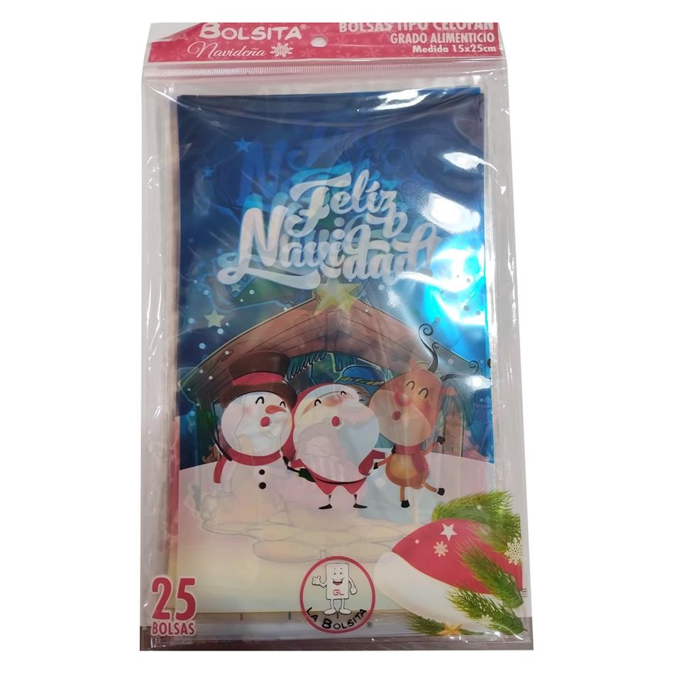 Producto - BOLSA CELOFAN NAVIDEÑA 15X25 25 PZS