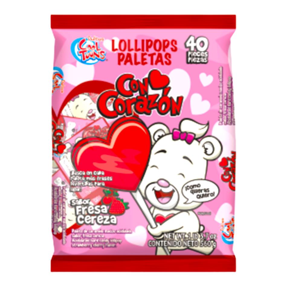 Producto - PALETA CON CORAZON FRESA 40 PZS