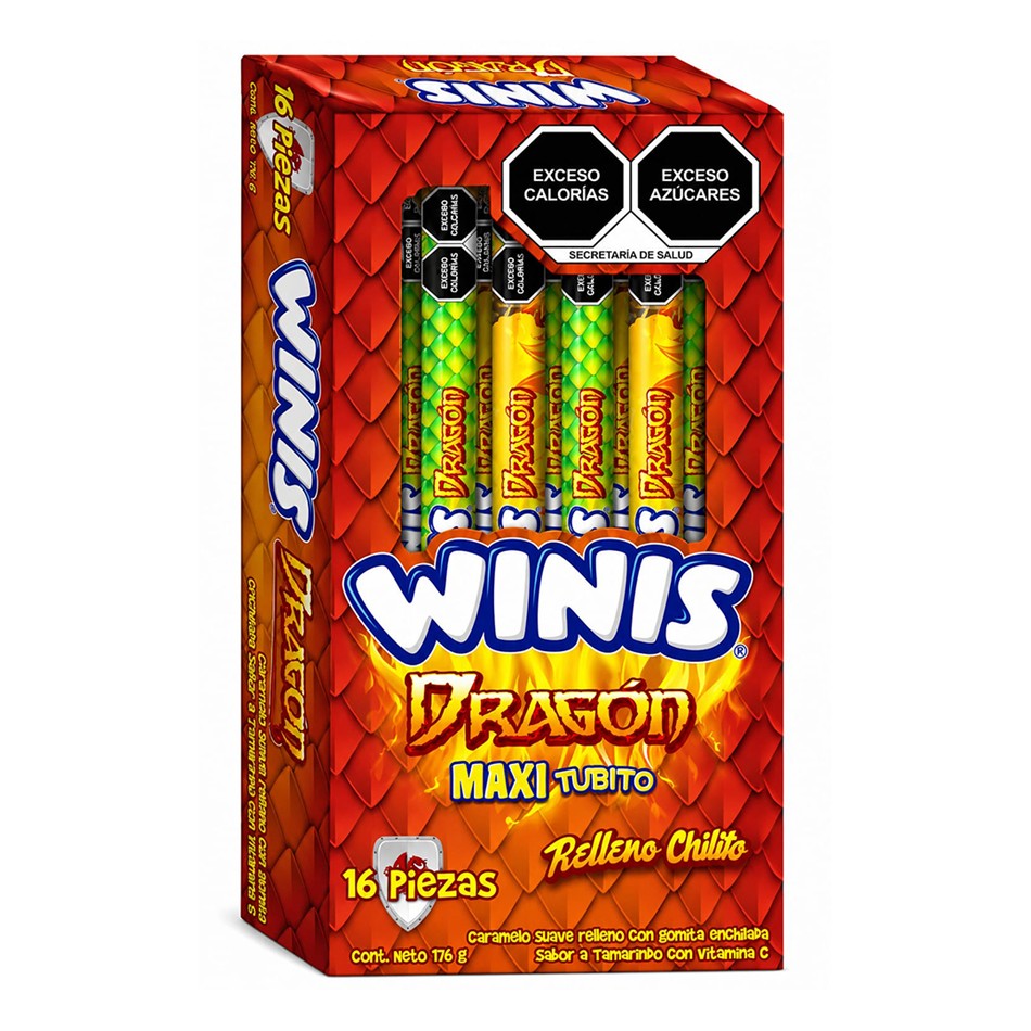 Producto - CARAMELO WINIS MAXI TUBITO DRAGON 16 PZS