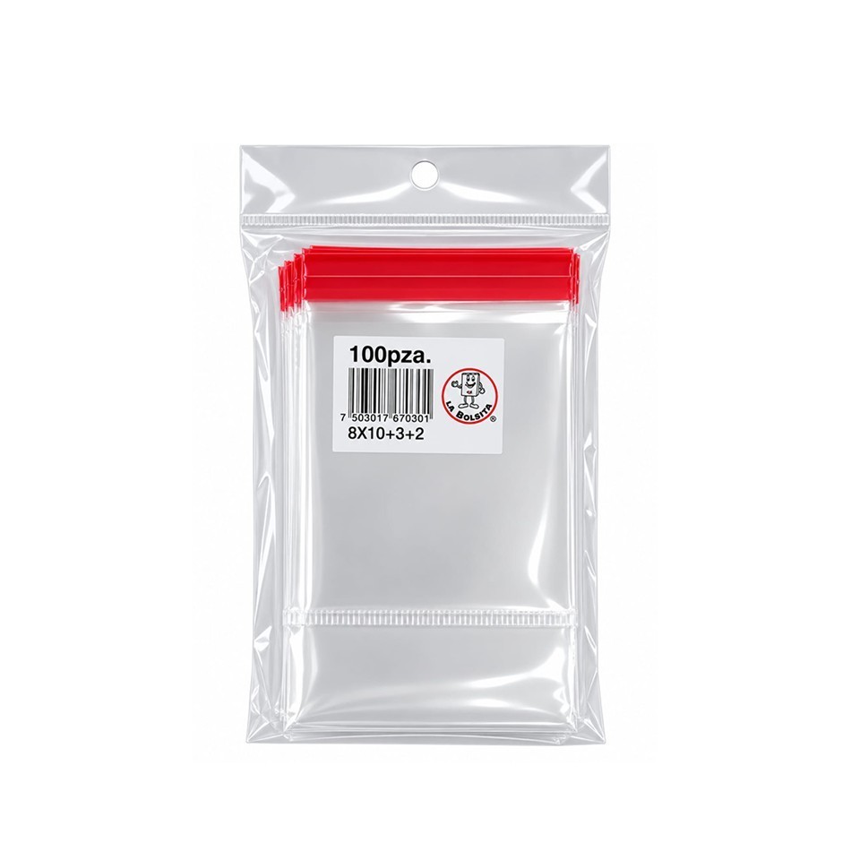 Producto - BOLSA CELOFAN COLGADERA 8X10+3+2 100 PZS