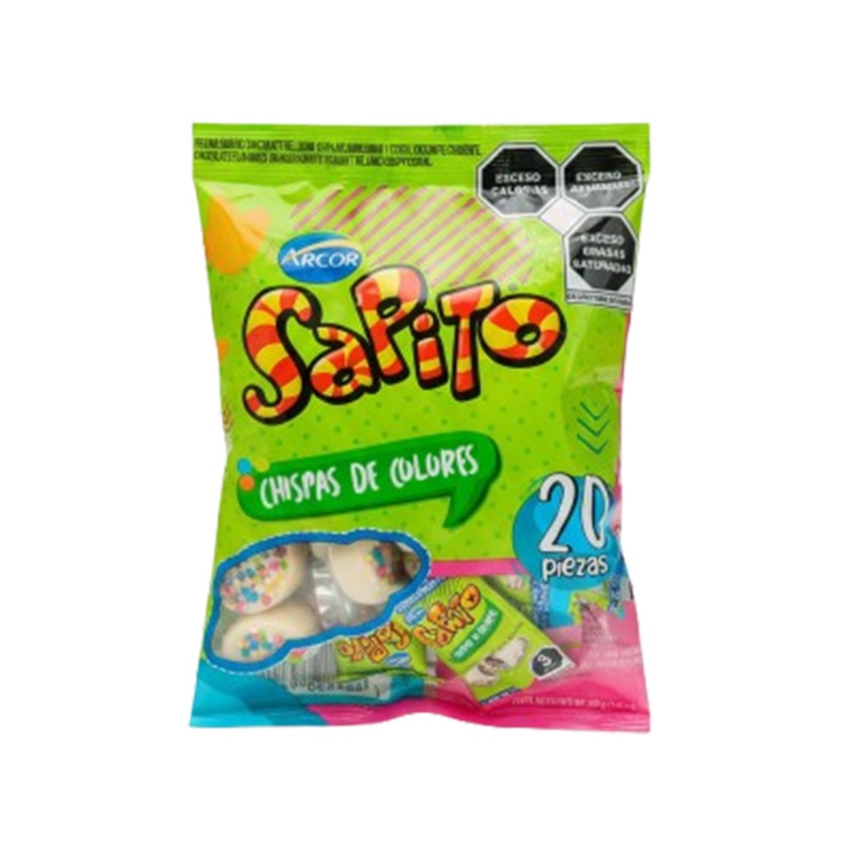 Producto - CHOCOLATE SAPITO CHISPAS DE COLORES 20 PZ